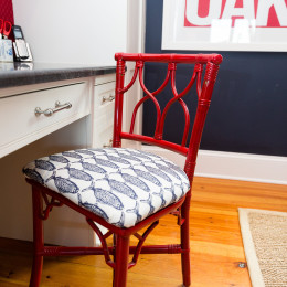 coastal haven design | coastalhavendesign.com | red and blue fish pattern chair